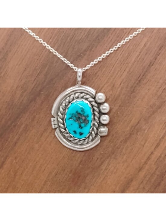 Navajo Jewelry - Navajo Signed Sterling Silver Rough Turquoise w/Silver Matrix Pendant on Chain